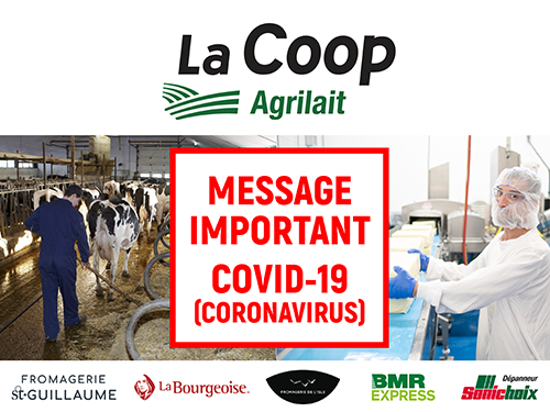 Coronavirus - Message de la Coop Agrilait